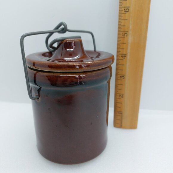 Vintage Brown Glazed Cheese / Butter Crock With Lid & Latch Stoneware - Picture 14 of 15